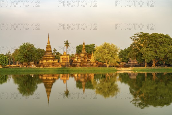 The central Buddhist temple Wat Mahathat in the UNESCO World Heritage Sukhothai Historical Park,