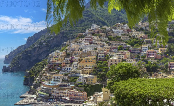 Scenic views of Positano Italian colorful architecture and landscapes on Amalfi Coast in Italy