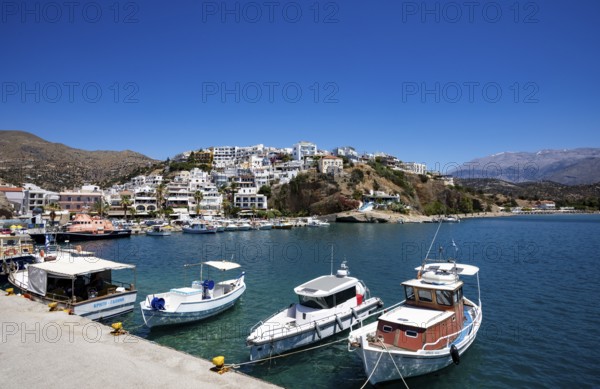 Fishing boats in the harbour of Agia Galini, south coast, Crete, Greece, Europe