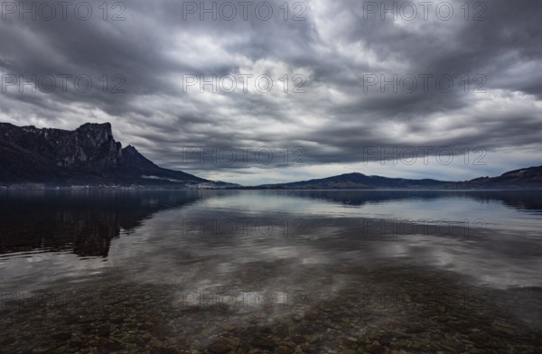 Gloomy clouds in autumn at Lake Mondsee, Salzkammergut, Upper Austria, Austria, Europe