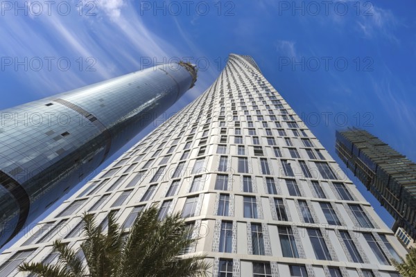 UAE, Dubai panoramic skyline view of city downtown and business district.