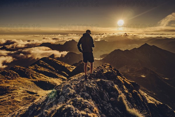 Sunrise hike on the Hochplatte in the Ammergau Alps, Ammergebirge in the Allgäu, Bavaria, Germany,