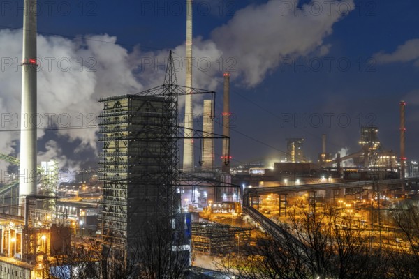 The Thyssenkrupp Steel steelworks in Duisburg-Marxloh, on the Rhine, quenching tower of the coking