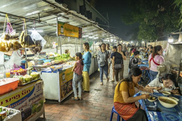 Food stalls at the night market in Luang Prabang, Laos, Asia