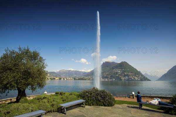 Lakeside promenade, spring, Lugano, Lake Lugano, Lago di Lugano, Ticino, Switzerland, Europe