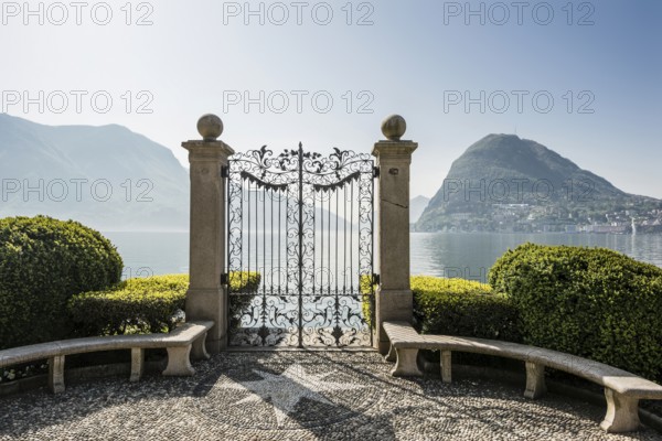 Lakeside promenade, spring, Lugano, Lake Lugano, Lago di Lugano, Ticino, Switzerland, Europe