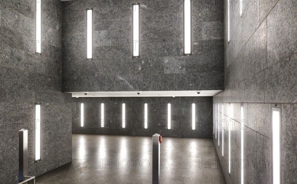 Tunnel subway to Museumsinsel underground station illuminated with LED light, Berlin, 07.02.2025,