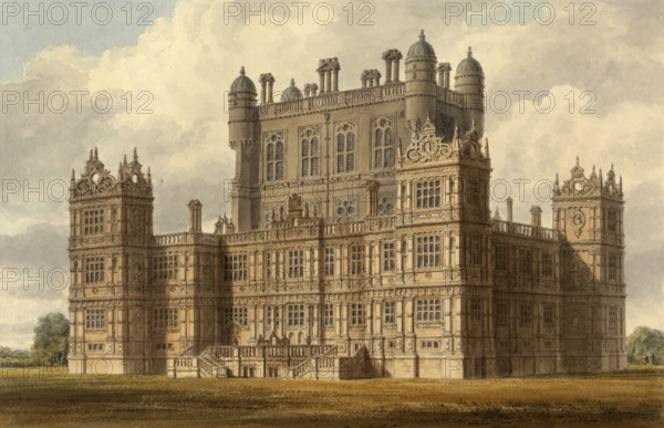 South-east view of Wollaton Hall. Nottinghamshire, the Seat of Lord Middleton, England, digitally