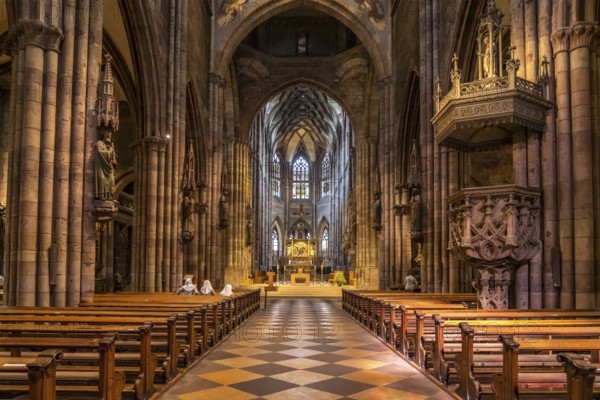 Interior of Freiburg Minster, Freiburg im Breisgau, Black Forest, Baden-Württemberg, Germany,