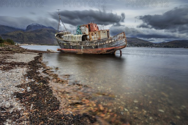 Shipwreck, coast, sea, mountains, long exposure, cloudy, autumn, Corpach Shipwreck, Corpach, Fort