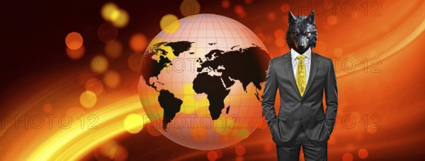 Symbolic image, wolf in a suit, industry, economy critical, exploitation, stress, trade union, pay,
