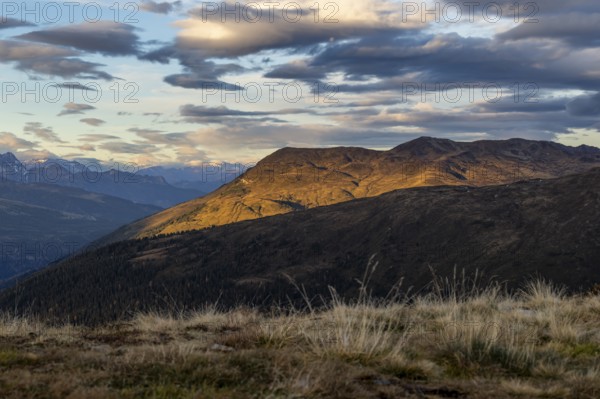 Gernkogel, mountain landscape in the light of sunrise, dramatic light and shadow effect, Salzburg,