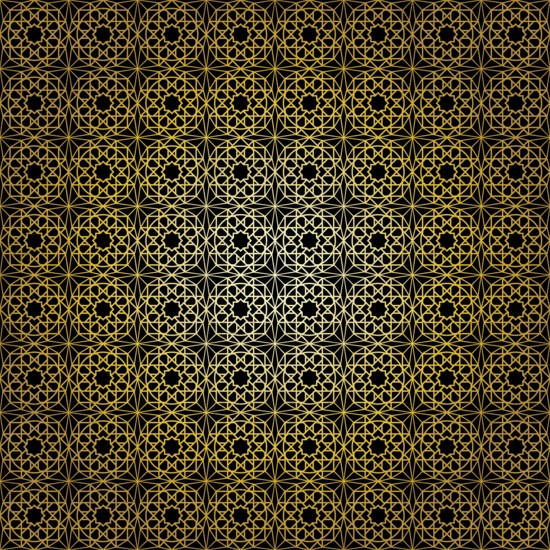 Geometric gold lace seamless pattern. Arabic tile lattice vector background.