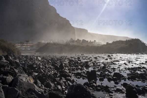The beach in the district of La Playa, Valle Gran Rey, La Gomera, Canary Islands, Spain, Europe