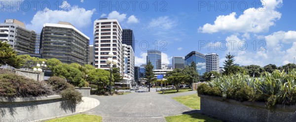 Panoramic skyline of Wellington downtown financial center, New Zealand.