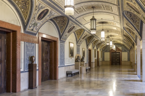 Mayor's gallery in the Wandelhalle, interior design of the town hall in Chemnitz, Saxony, Germany,