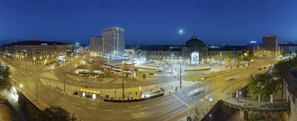 Aerial view, Bahnhofsplatz from left: Grandhotel, The Cloud One Hotel, central station, Diehl & Co