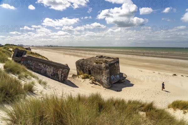 World War II bunker on the beach at Leffrinckoucke on the Côte d'Opale or Opal Coast, France,