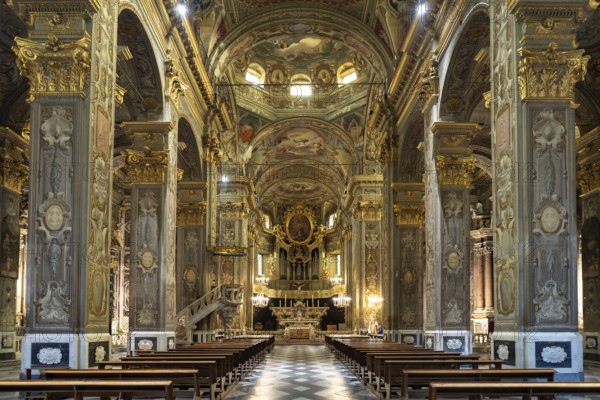 Interior of the Basilica of San Biagio in Finalborgo, Finale Ligure, Riviera di Ponente, Liguria,