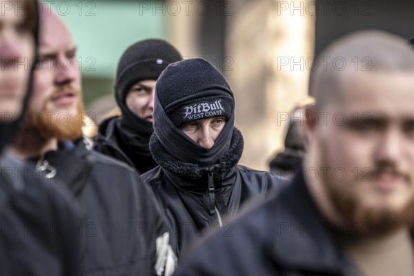 The neo-Nazi group Jung und Stark, JS, demonstrates in the city centre of Essen, demanding the