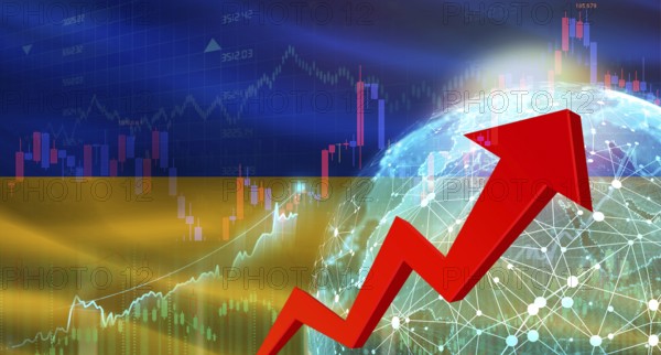 Global financial growth with Ukraine flag. Financial growth with Ukraine flag on economic