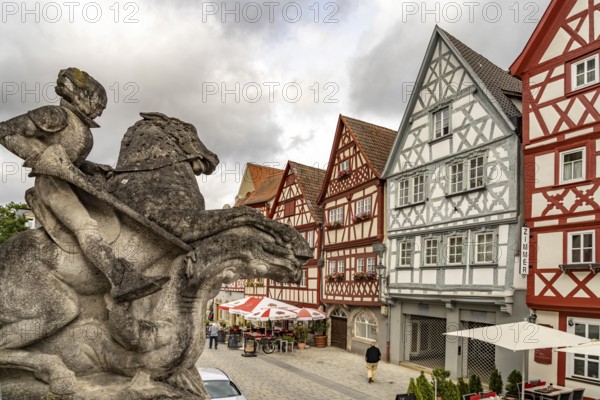 Half-timbered houses in the old town centre of Ochsenfurt, Lower Franconia, Bavaria, Germany,