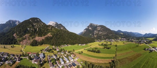 Drone image, view of Sankt Martin bei Lofer and Lofer, Loferer Steinberge, Saalachtal, Pinzgau,