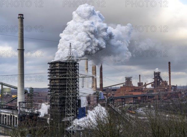 The Thyssenkrupp Steel steelworks in Duisburg-Marxloh, on the Rhine, quenching tower of the coking