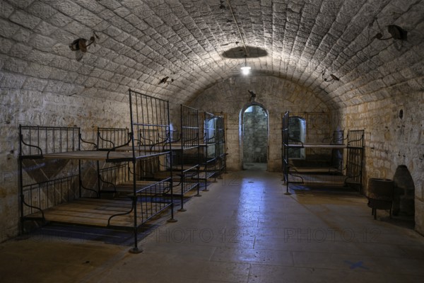 Dormitory in Fort de Douaumont, French fortress from the First World War, Verdun battlefield,