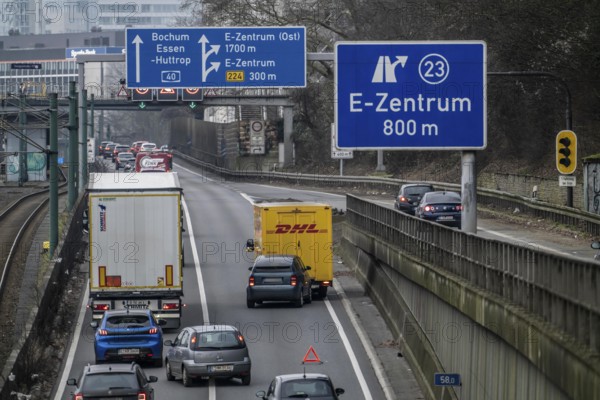 Traffic jam on the A40 motorway due to a rear-end collision in the right-hand lane, looking east,