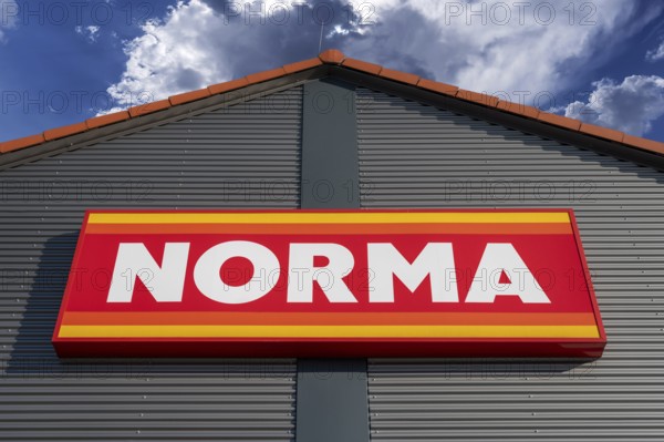 Logo of the discounter on a Norma branch, Bavaria, Germany, Europe