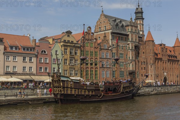 Mottlau pier in Gdansk with the Galeon Lew, a replica of an historic corsair