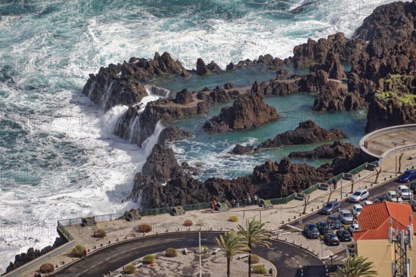 Natural swimming pools in volcanic rock, lava pools, natural swimming pools, view from the