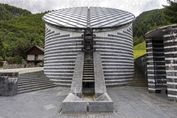Chiesa di San Giovanni Battista, exterior view, architect Mario Botta, Mogno, near Fusio,
