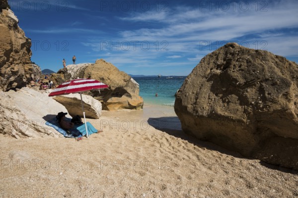 Rocky coast and beach, Cala mariolu, Gulf of Orosei National Park, Parco Nazionale del Gennargentu