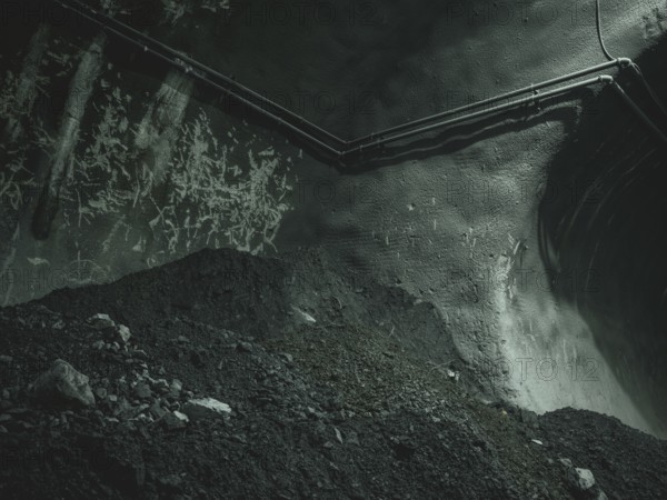 Debris after a blast in a tunnel section in the H53 construction lot, Brenner Base Tunnel, Tyrol,