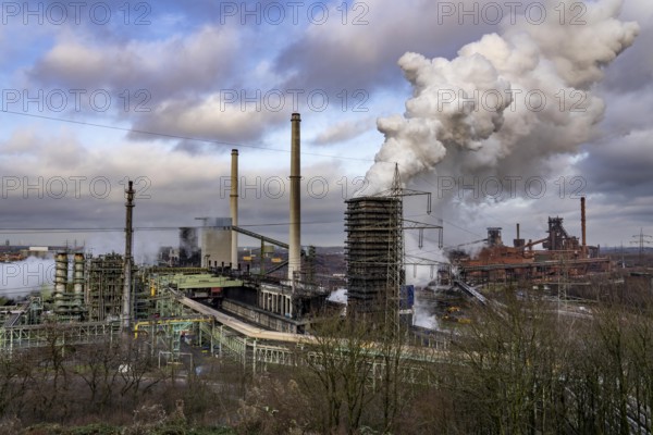 The Thyssenkrupp Steel steelworks in Duisburg-Marxloh, on the Rhine, quenching tower of the coking