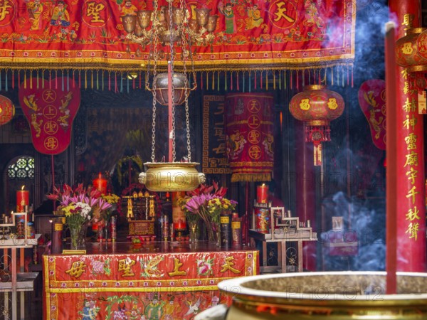 Chinese temple, smoke and brass bowl, Ban Hin Kiong Temple, Manado, Sulawesi