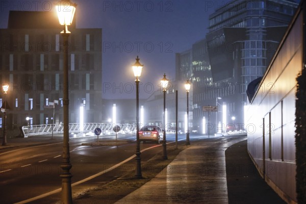 Old street lamps and LED lighting on the Kronprinzenbrücke in Berlin's government district, Berlin,