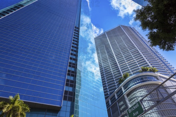 Miami downtown financial skyline and business shopping center near Biscayne bay and South beach .