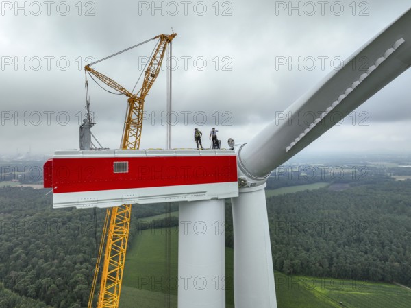 Dorsten, North Rhine-Westphalia, Germany, construction of a wind turbine. A large mobile crane