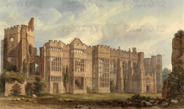 West view of the ruins of Cowdray House, Sussex, from the Court, England, digitally restored