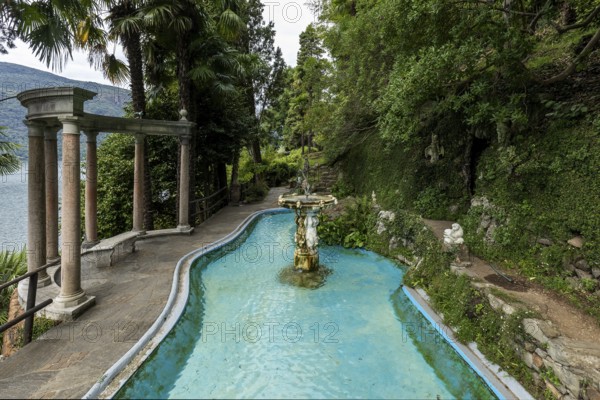 Roman fountain, Fontana Romana, Scherrer Park, Parco Scherrer, Morcote, Lake Lugano, Lago di