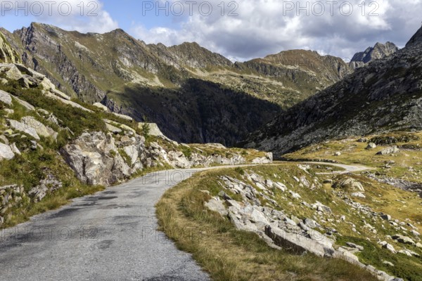 Road in the Sambuco valley, Vale Sambuco, behind Ticino mountains, near Fusio, Lavizzara, Canton