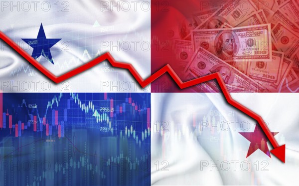 Financial fall of Panama on economy market. Panama financial crisis on economic graph