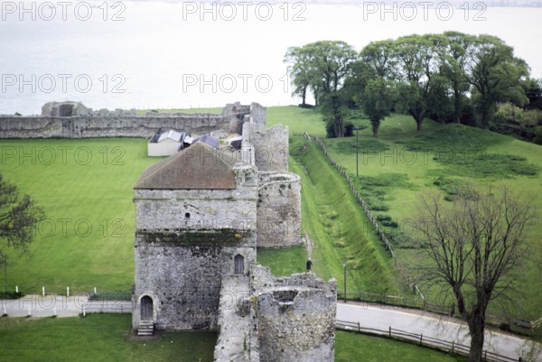 Walls and tower of Portchester Castle, Hampshire, England, UK 1968