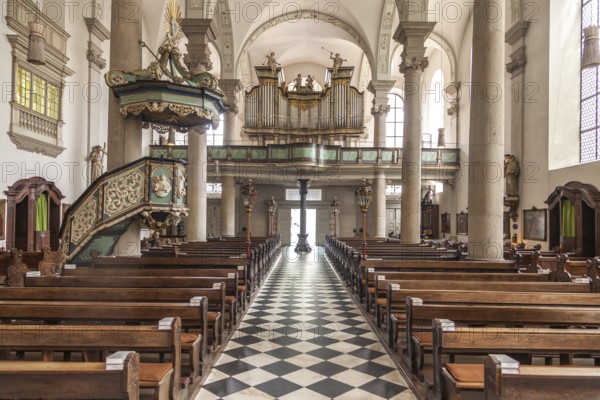 Interior with church organ of the Catholic Church of St Maximilian, Maxkirche, state capital