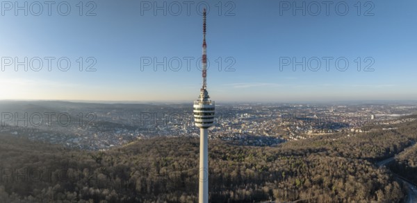 Aerial view, panorama from the 216.6 metre high Stuttgart television tower, observation tower,