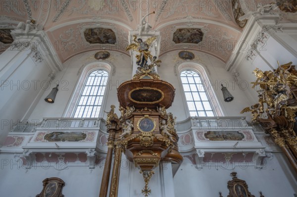 Pulpit of the Church of the Guardian Angels, built in the 17th century and rebuilt in Baroque style