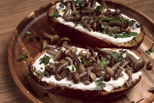 Sandwiches with cream cheese and pickled honeydew, healthy breakfast, homemade